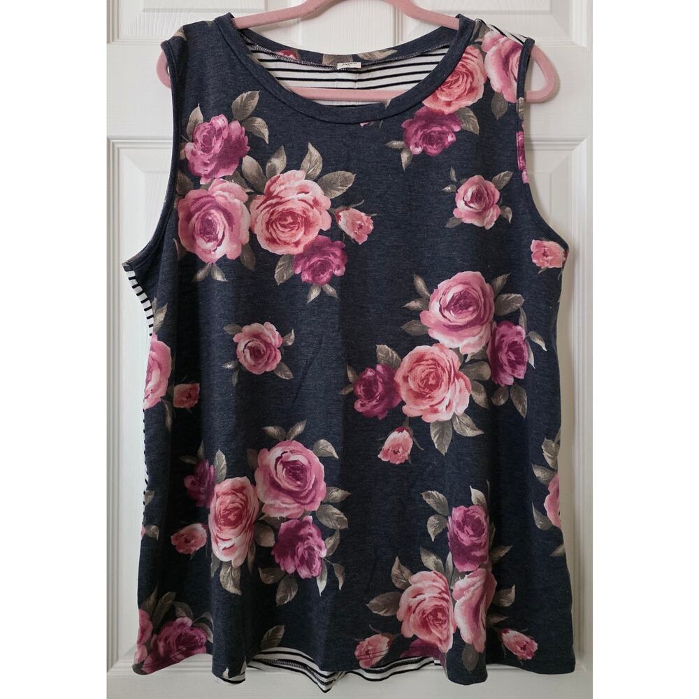 Sew in Love Tank Top With Floral Print on Front And Stripes on Back 2x